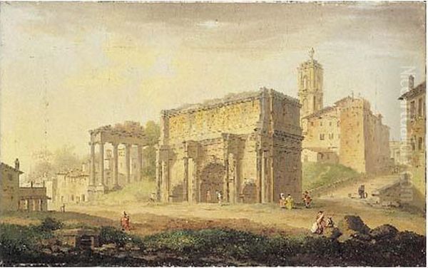 L'arc De Triomphe De Septime Severe A Rome Oil Painting by Philotee Francois Duflos