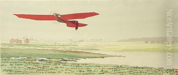 Monoplane Rouge Oil Painting by Leon Dufour