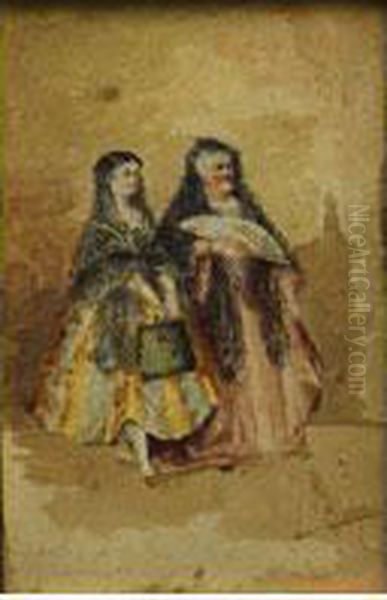 Maja Y Celestina Oil Painting by M.R. Dufour