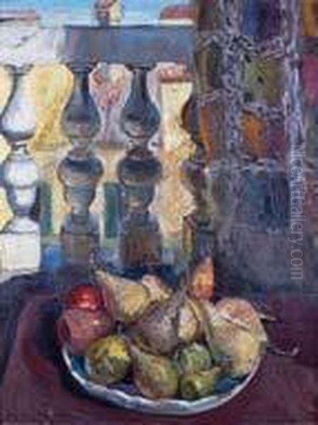 Nature Morte Devant La Balustrade Oil Painting by Georges Leon Dufrenoy