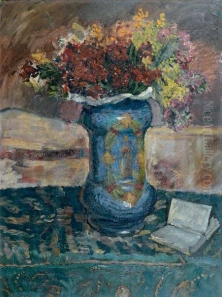 Bouquet De Fleurs Sur Une Table Oil Painting by Georges Leon Dufrenoy