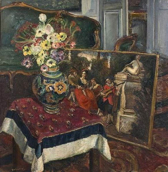 Fleurs Dans Un Interieur, 1924. Oil Painting by Georges Leon Dufrenoy