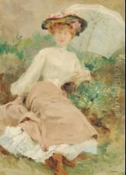 Elegante A L'ombrelle Oil Painting by Georges Leon Dufrenoy