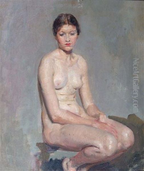 Portrait Of A Seated Female Nude Oil Painting by Thomas Cantrell Dugdale