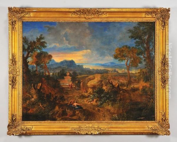 Paesaggio Romano Con Personaggi Oil Painting by Gaspard Dughet Poussin