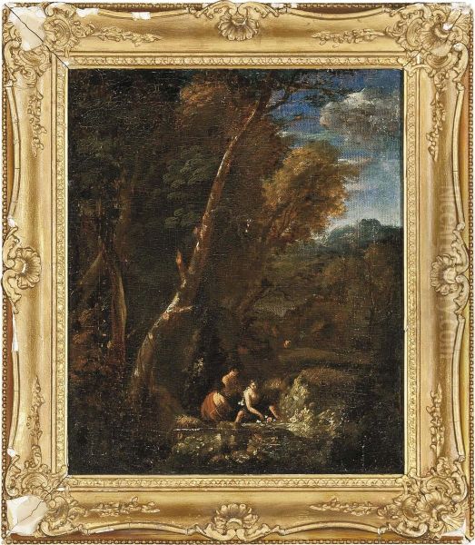 A Wooded Landscape With Classical Figures Oil Painting by Gaspard Dughet Poussin