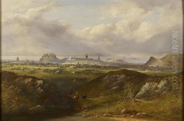 A Panoramic View Of Edinburgh From The South East Oil Painting by Henry G. Duguid