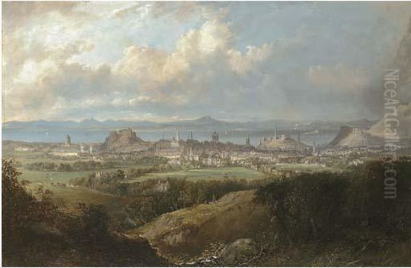 View Of Edinburgh From The Braid Hills Oil Painting by Henry G. Duguid