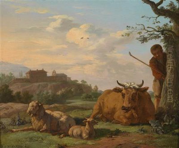 Campagna Landscape With Shepherd And Sheep Oil Painting by Karel Dujardin