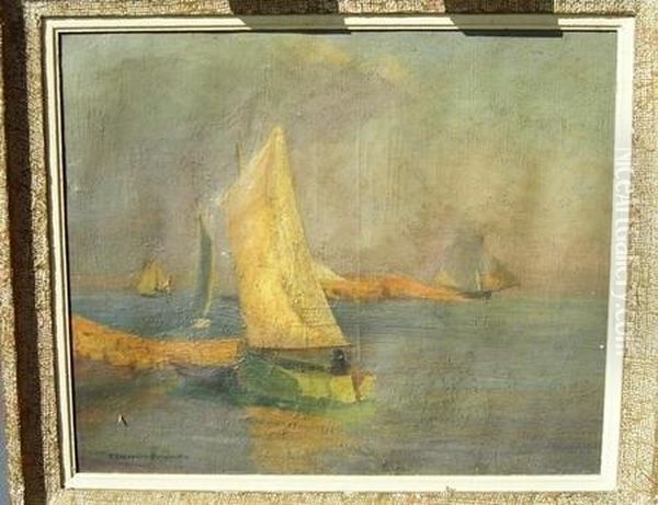 Marine Oil Painting by Henri Ch. Etienne Dujardin-Beaumetz