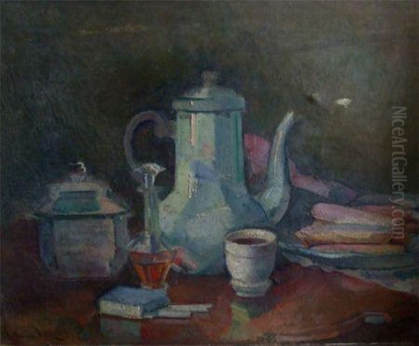 Still Life Study Of Coffee Pot 
Sugar Bowl Oil Painting by Guillaume Dulac