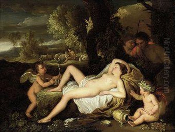 Venus Reclining In A Landscape Oil Painting by Pierre Dulin