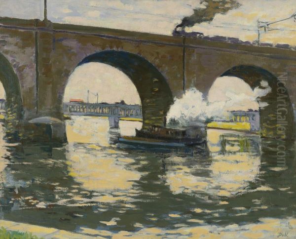 The Bridge (philadelphia) Oil Painting by John J. Dull