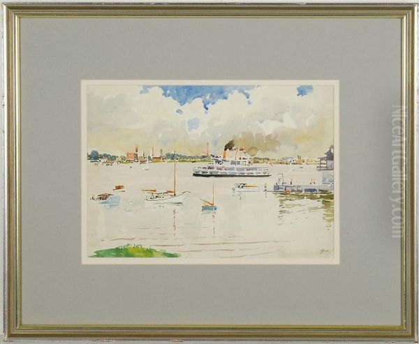 Harbor Scene Oil Painting by John J. Dull