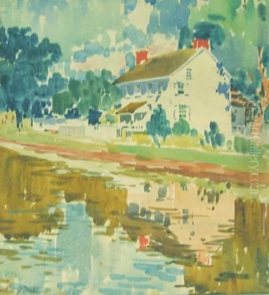 House Along A River Oil Painting by John J. Dull