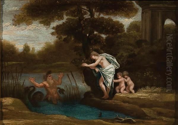 Triton Beckoning A Naiad Oil Painting by Heyman Dullaert