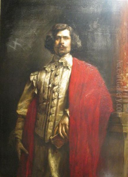 Portrait Of A Man With Red Cape Oil Painting by Hippolyte F. Leon Duluard