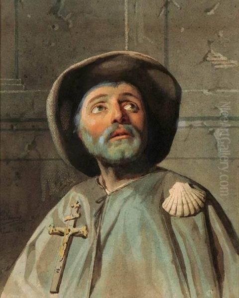 A Pilgrim-1851 Oil Painting by Michel Dumas