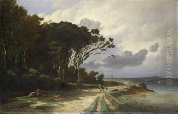 Cavalier Sur Un Chemin Le Long D'une Cote Bretonne Oil Painting by Ernest Joachim Dumax