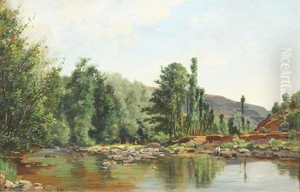 Paysage De Riviere Oil Painting by Ernest Joachim Dumax