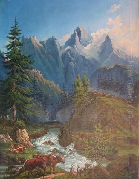 Die Donnerkegel In Der Gosau Oil Painting by Josef Peter Dumler