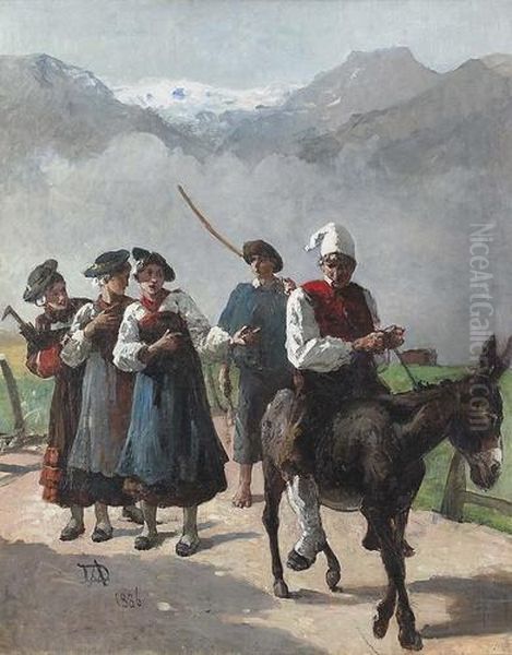 Die Verspottung Des Eselreiters. Oil Painting by Alfred Dumont