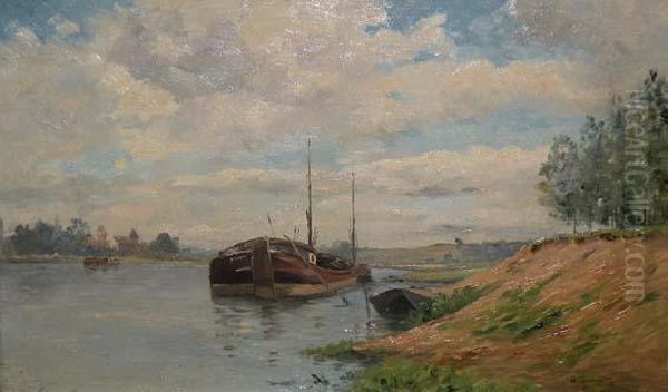 Peniche Sur La Riviere Oil Painting by Henri Julien Dumont