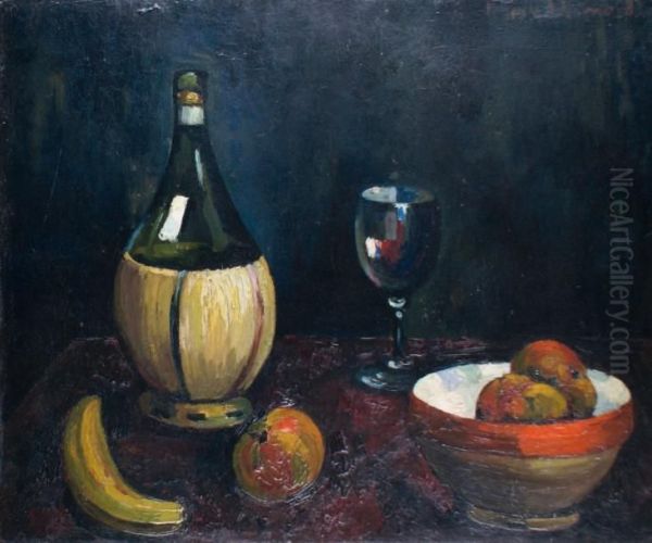 Nature Morte Aux Pommes Et A La Bouteille Oil Painting by Pierre Dumont