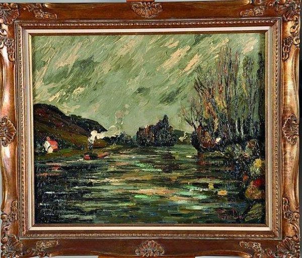 bateau Sur La Seine Oil Painting by Pierre Dumont