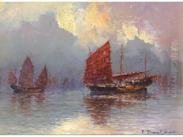 Jonques. Huilesur Panneau Oil Painting by Robert Dumont-Duparc