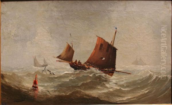 Barque De Peche De Fecamp Croisant La Bouee Ouest Oil Painting by Salutiano Dumouchel