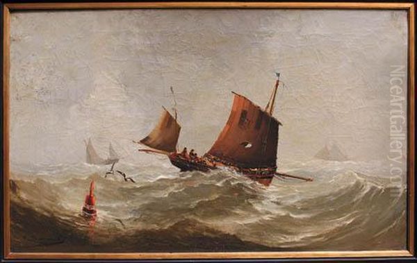 Barque De Peche De Fecamp Croisant La Bouee Ouest Oil Painting by Salutiano Dumouchel