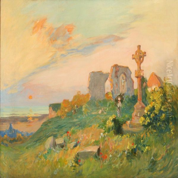 Landscape From Brittany At Sunset Oil Painting by Louis Dumoulin