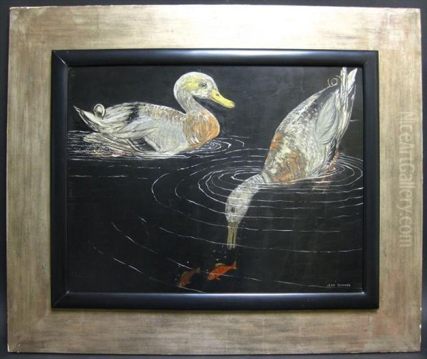 Two Ducks In A Pond Oil Painting by Jean Dunand