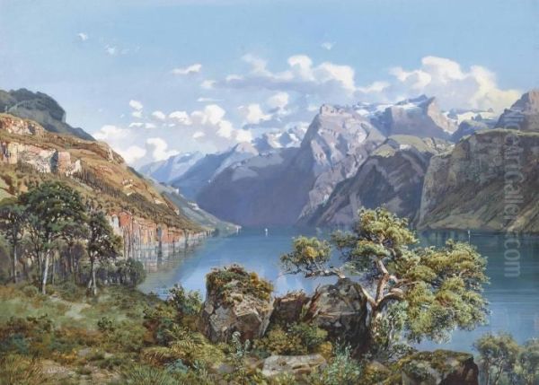 Lake Lugano, Italy Oil Painting by Jean-Marc Dunant-Vallier