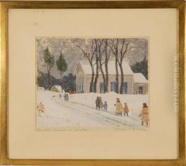 Country Church In Winter Oil Painting by Harold C. Dunbar