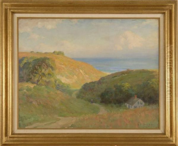 Expansive Cape Cod Landscape With House And Distant Ocean Oil Painting by Harold C. Dunbar