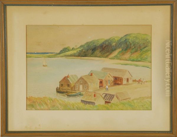 Oyster Shacks On Oyster River Oil Painting by Harold C. Dunbar