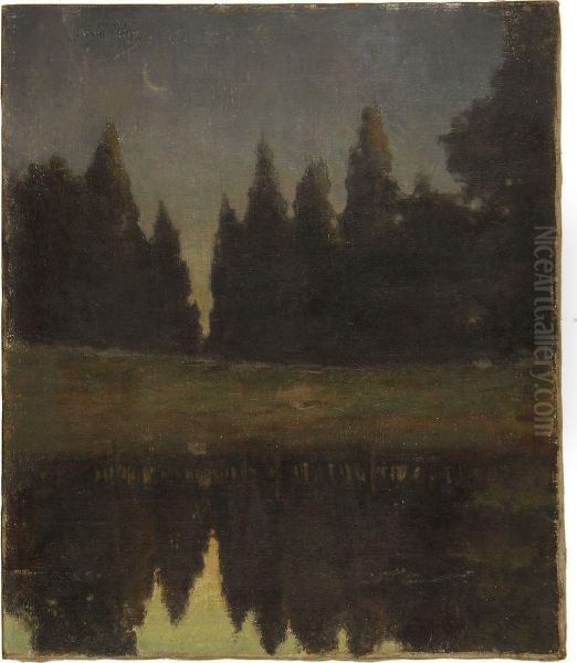 Moonlit Pond Oil Painting by Harold C. Dunbar