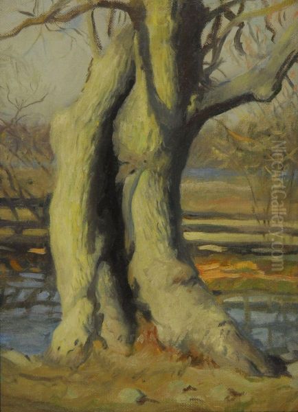 Landscape With Tree Oil Painting by Harold C. Dunbar