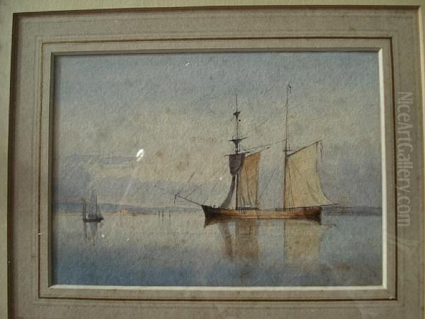 Sailing Vessel Off A Distant Coast Oil Painting by Edward R.W.S Duncan