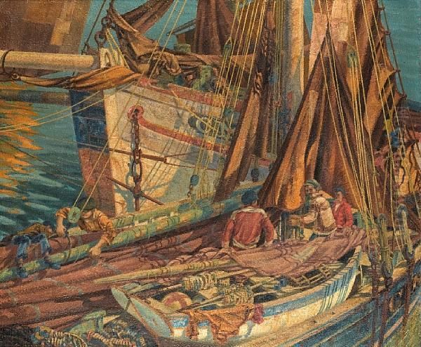 Breton Crabbers, Newlyn Oil Painting by John Mckirdy Duncan