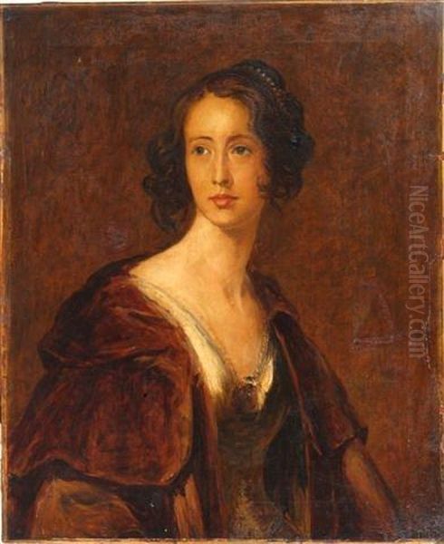 Portrait Of A Young Lady Wearing A Brown Cape Oil Painting by Thomas Duncan