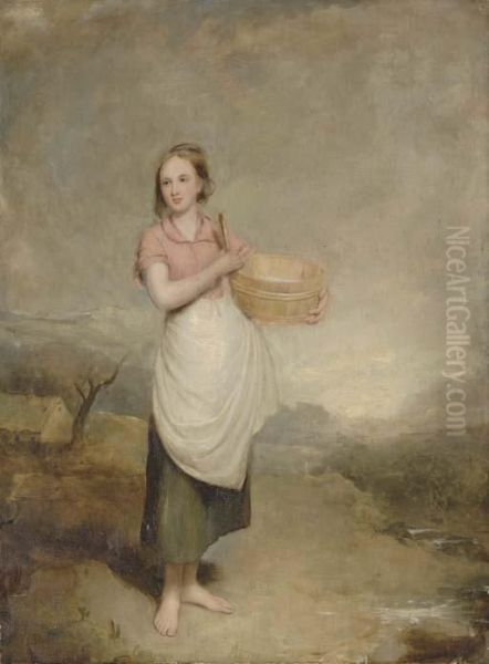 A Milkmaid In A Landscape Oil Painting by Thomas Duncan