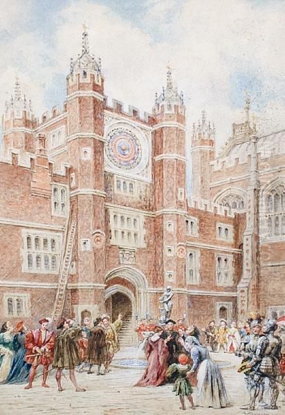 The First Evolution Of The Old Astronomicalclock At Hampton Court Oil Painting by Walter Duncan