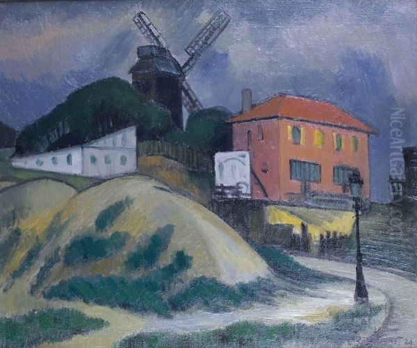 Montmartre, Le Moulin De La Galette Et La Maison Rose Oil Painting by Alfred Dunet