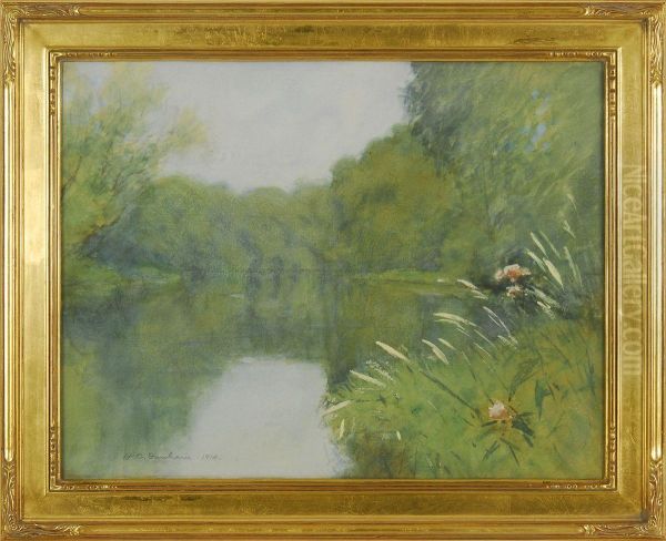 River Landscape With Flowers Oil Painting by Horace C. Dunham