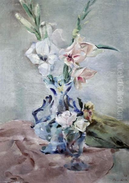 Still Life Of Gladioli In A Vase Oil Painting by Max Dunken