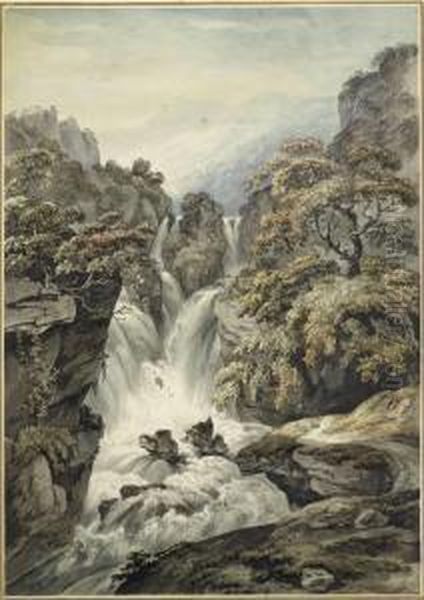 The Reichenbach Falls Oil Painting by Balthasar Anton Dunker