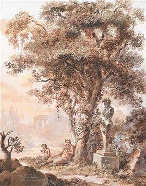 A Motif In A Park With Fauns Oil Painting by Balthasar Anton Dunker